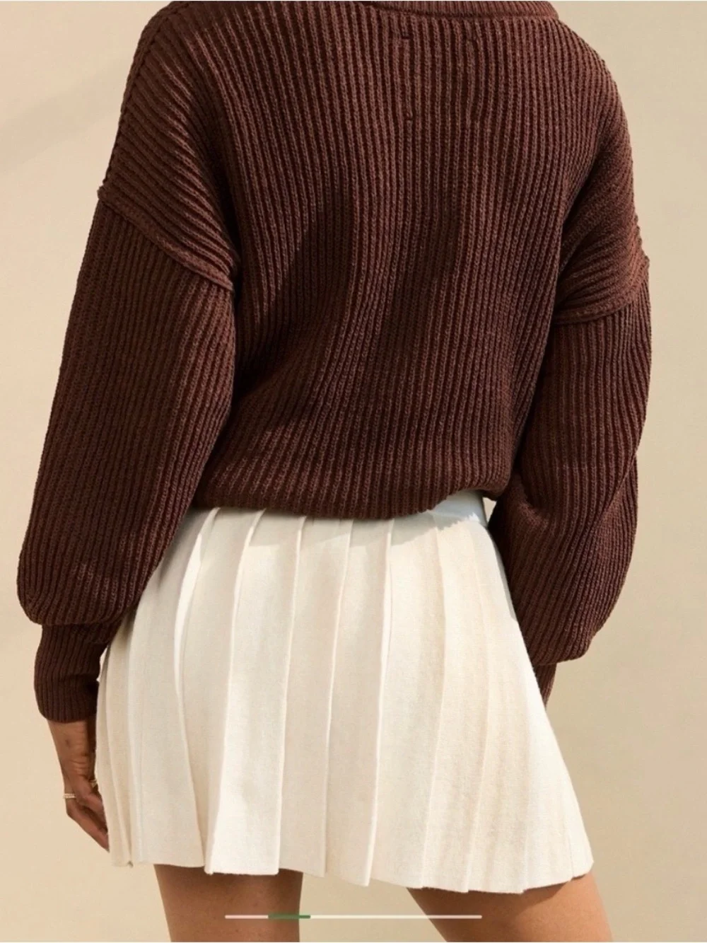 Aerie Pleated Sweater Knit Mini Skirt Beige Wool Blend Sz Large NWT